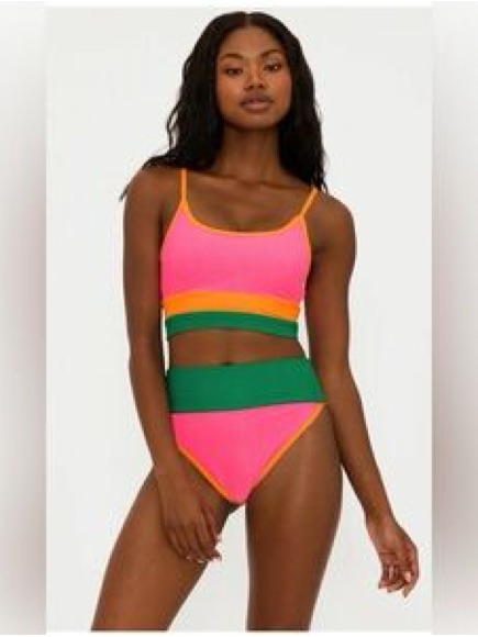 Beach Riot Neon Pink, Green & Yellow Colorblock Bikini Set